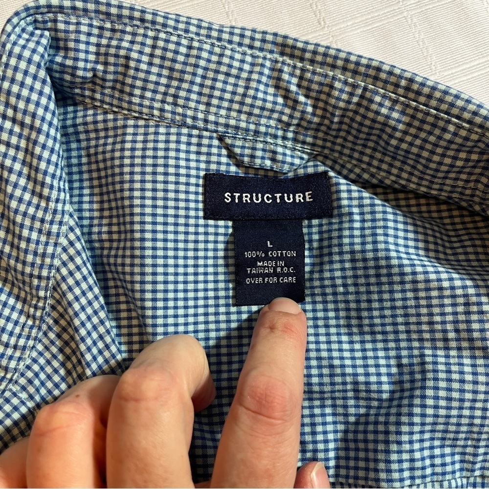 Vintage 90's Y2K Structure Men's Light & Navy Blue Checkered Shirt Large Preppy - Picture 5 of 9